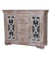 Solid Wood 2-Door 3-Drawer Cabinet w/ Iron & Glass Jali Doors